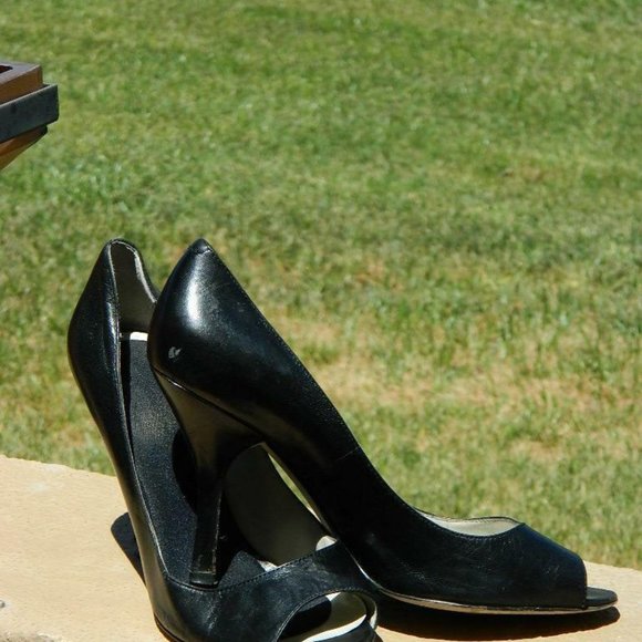 Enzo Angiolini Eamaylie Model Black Leather Peep Toe Classic Pump Shoes US 8.5 - Picture 3 of 11